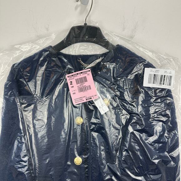 J.Crew Tweed Bomber Lady Jacket Navy Wool Blend Preppy Cropped Relaxed US 12 NWT - Picture 7 of 11